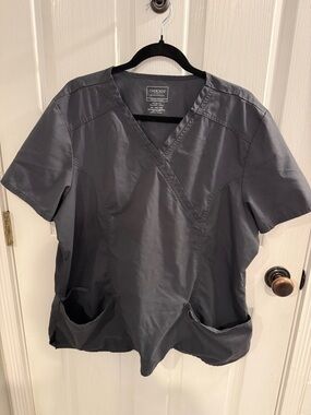 Cherokee Women’s Charcoal Wrap V-Neck Scrub Top and Pant Set